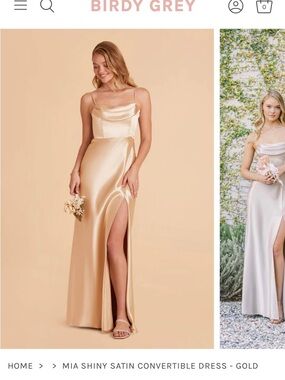 Birdy Grey Gold Satin Maxi Dress with High Slit